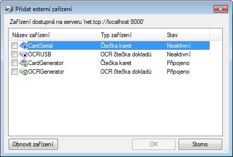 Po přihlášení ke službě (pomoci tlačítka ) je možné jednotlivá dostupná zařízení přidávat.