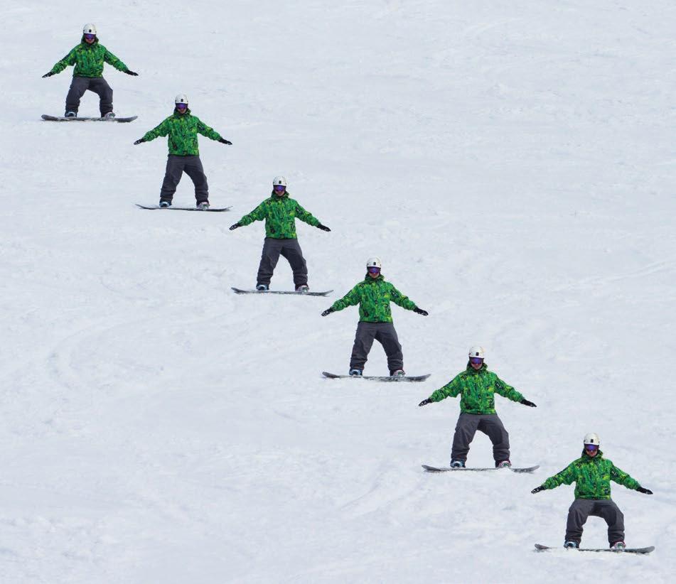 SNOWBOARDING Popis sesouvání po spádnici Snowboard udržujeme kolmo na spádnici na BS, resp. FS hraně. Hmotnost držíme rovnoměrně rozdělenou na obě nohy.