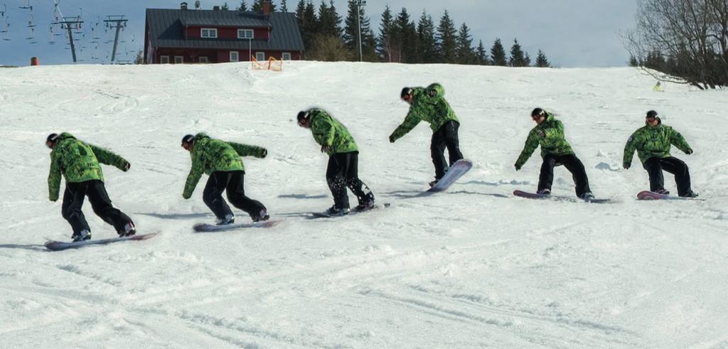 Metodika výuky pokročilých > úroveň B Metodický postup 1. Vysvětlení, ukázka instruktora. 2. Nácvik bez snowboardu. 3. Nácvik na rovině. 4. Nácvik v jízdě FS, BS. Časté chyby! Protirotace.