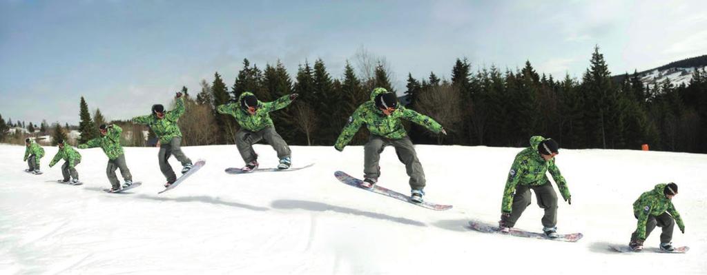 Metodika výuky pokročilých > úroveň B snižujeme těžiště a váhu přenášíme k zadní noze. Stále jsme na ploše snowboardu, nehraníme.