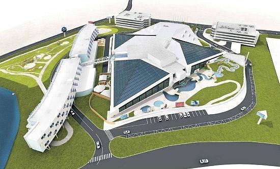 Vizualizace projektu - Aquapark AQUAPALACE PRAHA a Hotel AQUAPALACE PRAHA.