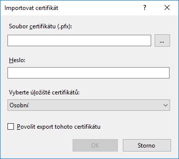 heslo pro import, které poskytla certifikační autorita. Klikněte na OK. Certifikát je importován do serveru.