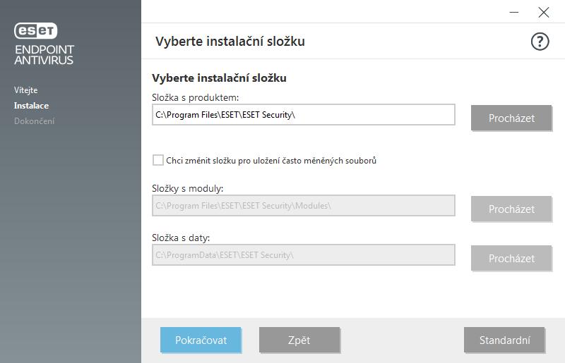 Kliknutím na tlačítko Pokračovat a Instalovat zahájíte instalaci produktu. Instalace (.msi) Po spuštění.msi instalačního balíčku se zobrazí průvodce, který vás provede celým procesem instalace.