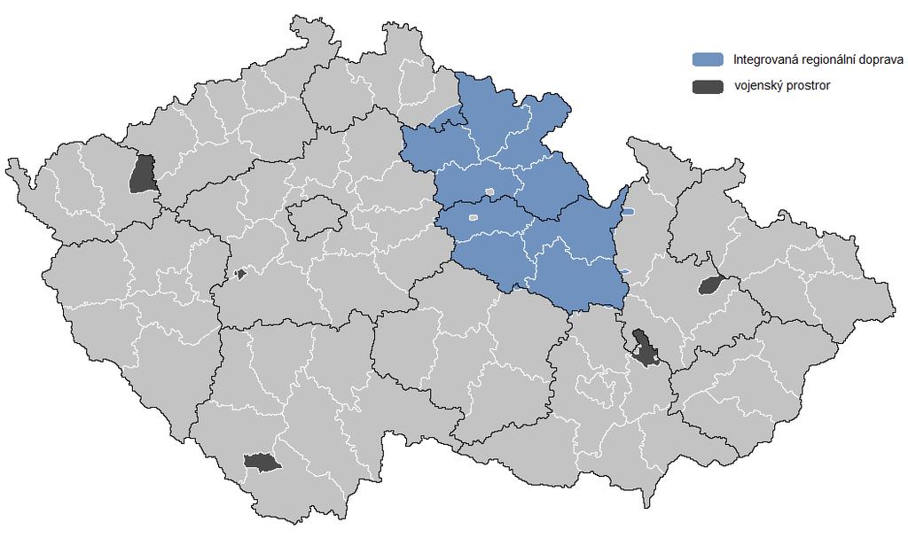 Obrázek 12: Přibližný rozsah IREDO [zdroj: mapový podklad http://www.mapaceskerepubliky.cz, vlastní tvorba autorky na základě informací z webových stránek http://www.oredo.