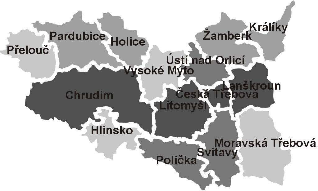 Pardubický kraj Regionální struktura rozdělení absolutní míry rizika v obcích s rozšířenou působností (ORP) v roce 2003 Administrativní mapa rozložení absolutní míry rizika průmyslové