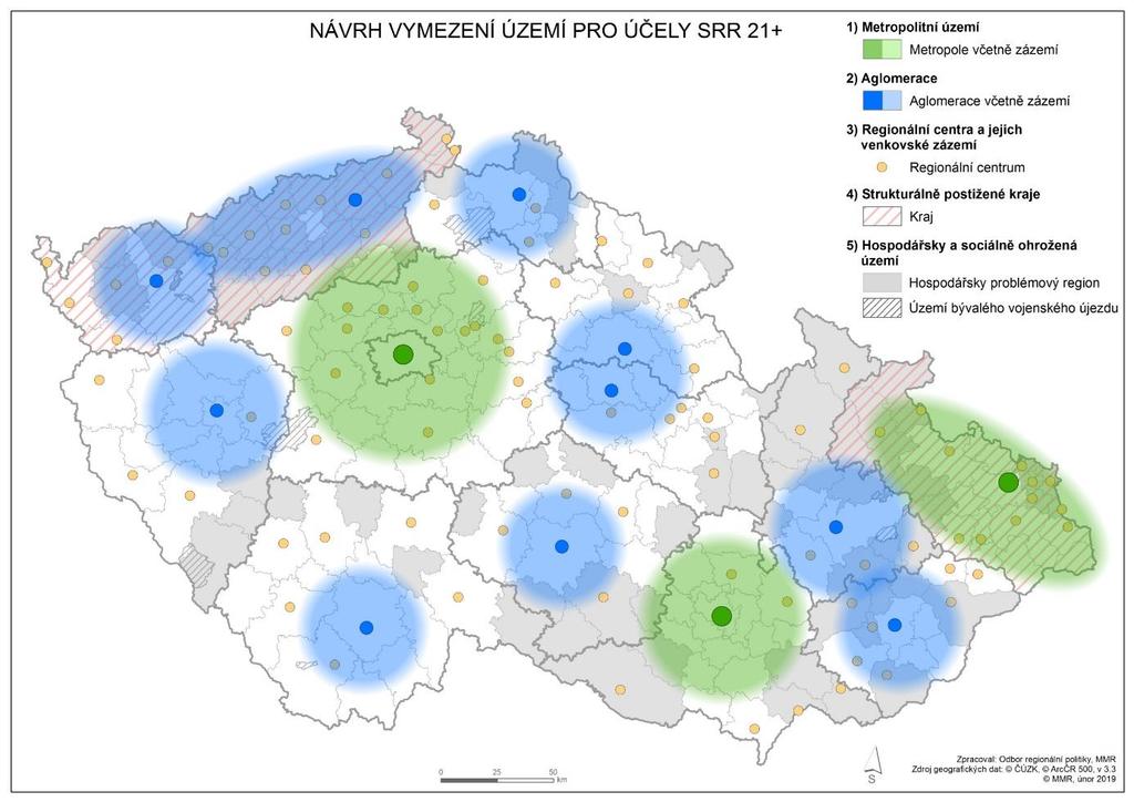 počet a typy ekonomických subjektů aj.) a rozdílné intenzitě procesů, které zde probíhají (např. rozdílná intenzita suburbanizace a jejich dopadů v území).