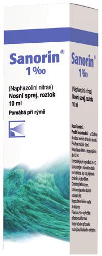 - 14 % 85 Kč SANORIN 1 nosní sprej, roztok 10 ml Uvolní ucpaný nos a nosní dutiny. Snižuje otok nosní sliznice.