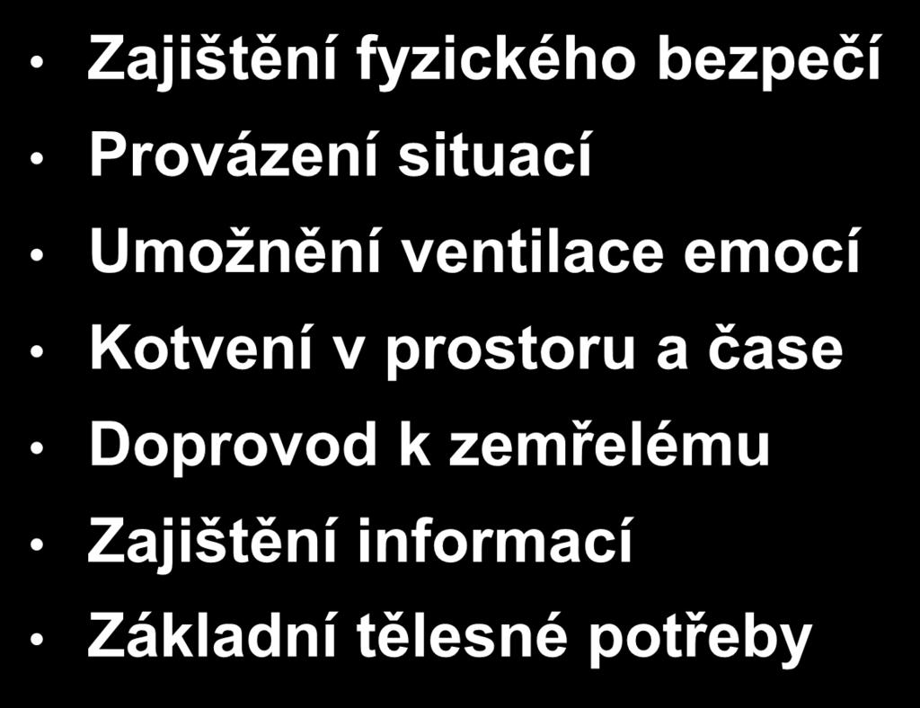 PRVNÍ PSYCHICKÁ POMOC Zajištění fyzického bezpečí Provázení situací Umožnění ventilace