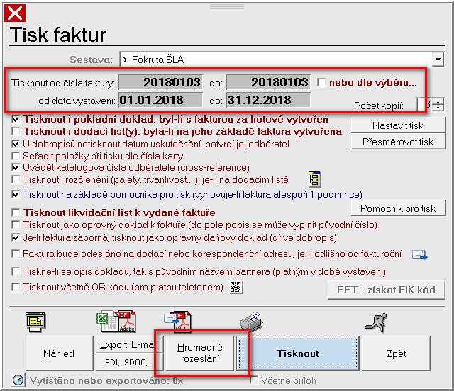 Připojit přílohy - pomocí této volby lze spolu s dokumentem vytisknout či vyexportovat také přílohy, které jsou k dokumentu svázány vazbou (viz níže).