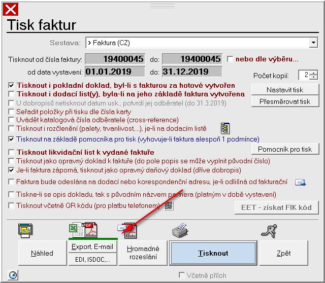 Funkci lze využít i u hromadných akcí jako je hromadné rozeslání nebo hromadný výběr pro tisk.