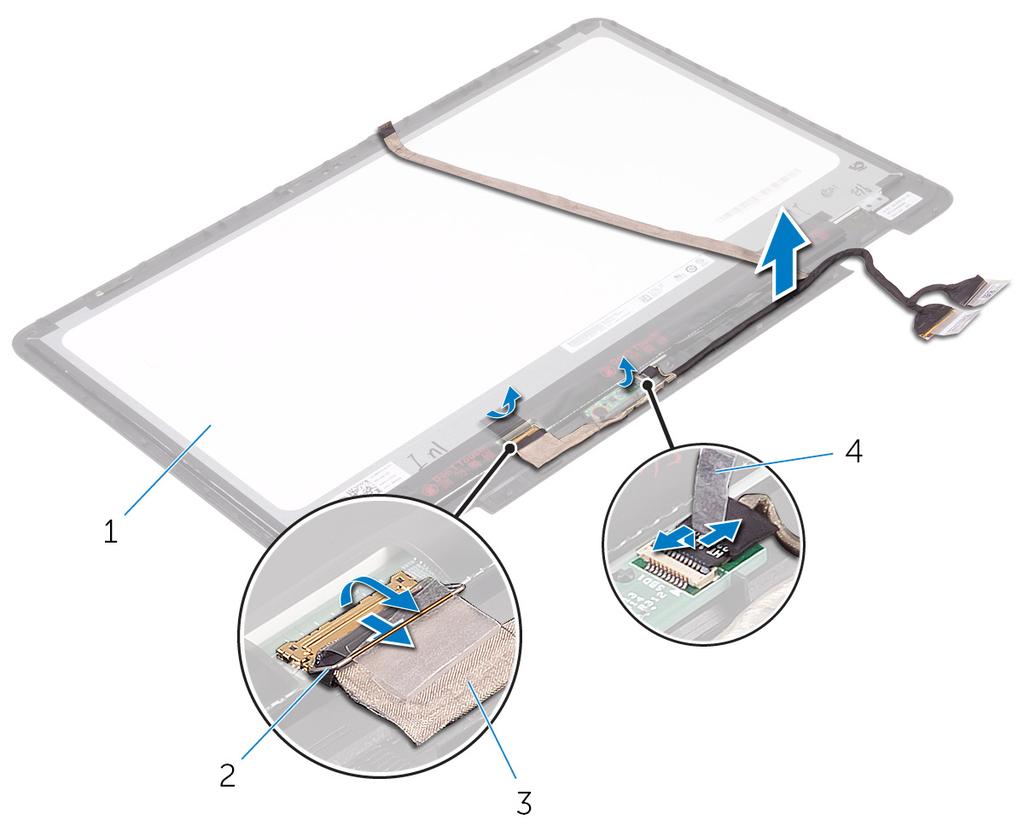 3 Vyzvedněte kabel displeje ze sestavy panelu displeje.