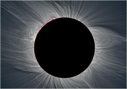 Obrázek 6: Chromosféra. Převzato z [14]. Koróna je pozorovatelná i pouhým okem při úplném zatmění Slunce.