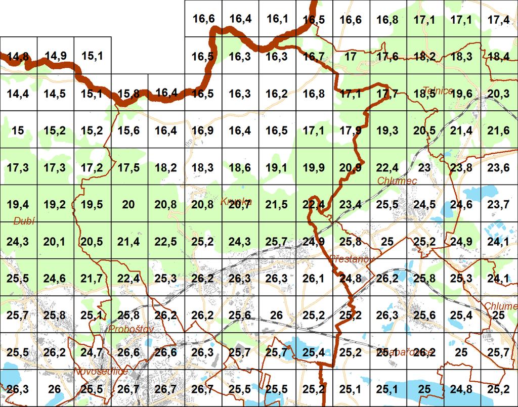 Obrázek 4: Pětiletá průměrná koncentrace částic PM10 na Teplicku r. 2012 2017 Zdroj: ČHMÚ 3. ECM a vyhodnocení imisní situace 3.1 Informování o aktuální imisní situaci Od 1. 4. 2014 rozšířilo ECM oblast monitoringu aktuálního stavu ovzduší z oblasti Mostecka, Teplicka a Chomutovska na celou oblast Ústeckého kraje.