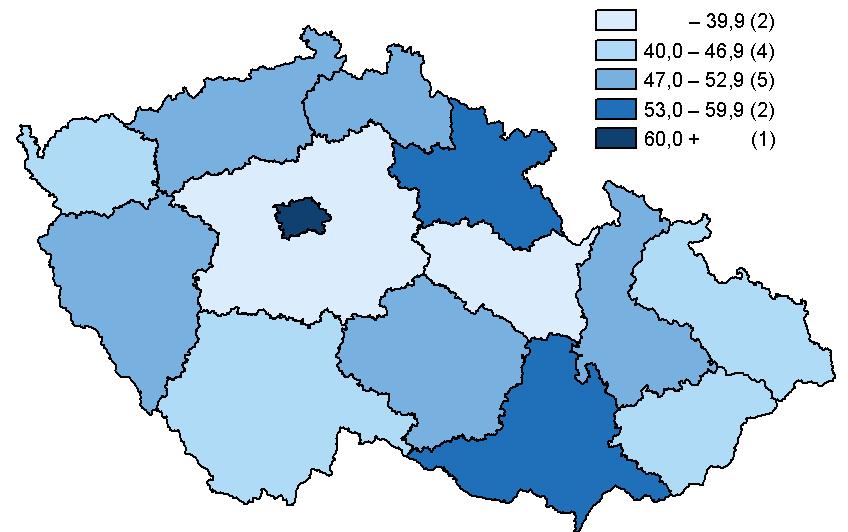 Akutní lůžka v nemocnicích na 10 000 obyvatel k