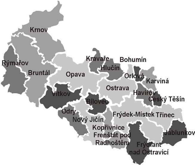 I. Regionální charakteristiky produkce Moravskoslezský kraj Regionální struktura rozdělení účetní přidané hodnoty v obcích s rozšířenou působností v roce 2003 Administrativní mapa