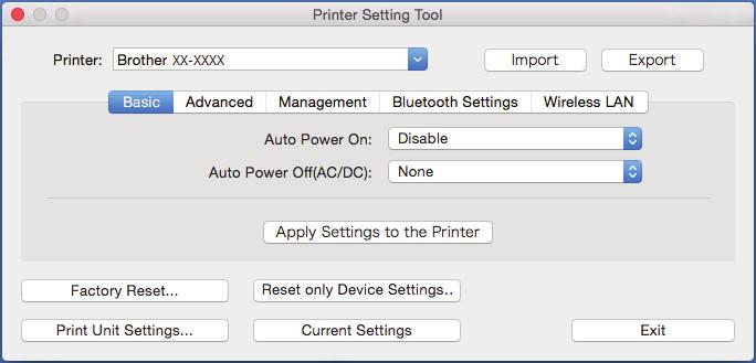 Změna nastavení tiskárny štítků Dialogové okno Nastavení 4 2 1 3 4 5 4 6 7 8 9 10 1 Printer (Tiskárna) Zobrazí seznam připojených tiskáren. 2 Import Importuje nastavení ze souboru.