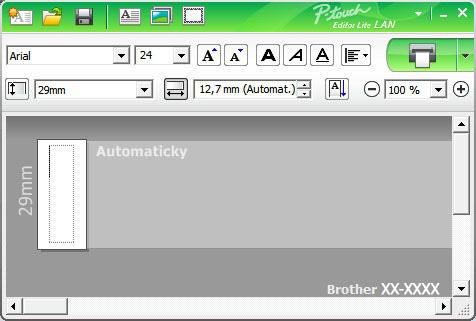 Jak používat aplikaci P-touch Editor Lite LAN (pouze systém Windows ) Okno rozvržení 8 1 2 3 1 Panel nástrojů Příkazy 2 Panel nástrojů Vlastnosti 3 Zobrazení štítku 8 1 Panel nástrojů Příkazy Ikona