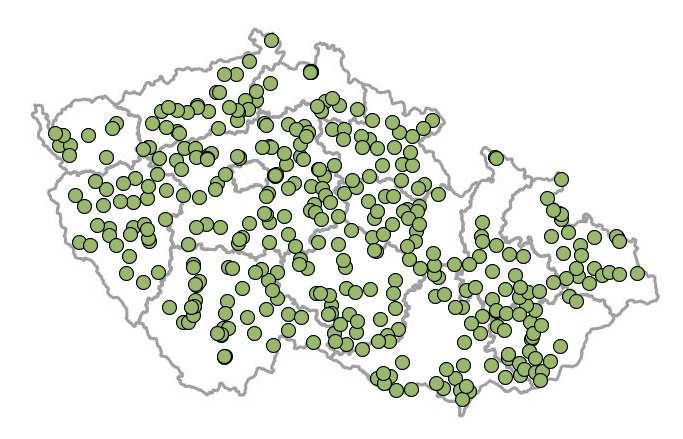 6. PŘÍLOHA Obr. I. Přehled pozorovacích bodů v rámci průzkumu výskytu a rozšíření plevelů v České republice v roce 2014. Seznam map výskytu vybraných plevelů (obr. II XIV) Obr. II, str.