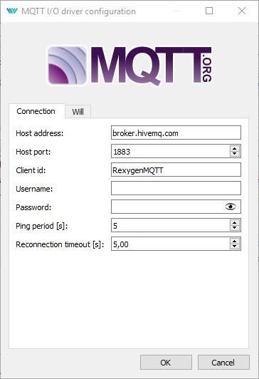 Obrázek 2.2: Konfigurace MQTT připojení pokusí obnovit připojení po ztrátě spojení se zařízením typu Broker. Nastavení hodnoty na 0 znamená, že ovladač se pokusí navázat spojení, jakmile je to možné.