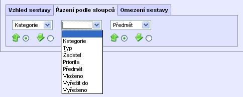 MISPA Záložka řazení podle sloupců Na záložce Řazení podle sloupců se uživateli nabízí možnost definice řazení zobrazených sloupců v sestavě.