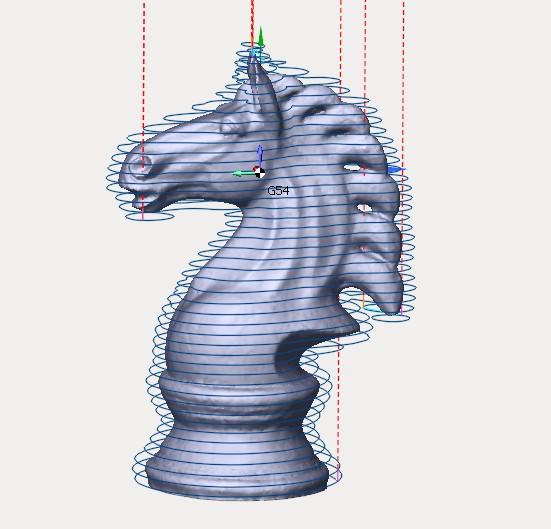 5.2 Geodesic (5 os pro síťové modely) Tato operace je pro obrábění síťových modelů. Strategie: stupňování, spirálově, paralelně k rovině. 5.