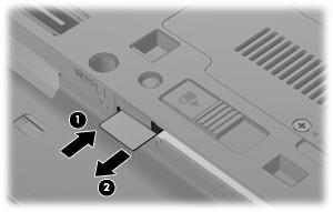 7. Zatlačte na kartu SIM (1) a vyjměte ji ze zásuvky (2). 8. Vložte zpět baterii. 9. Připojte externí napájení. 10.