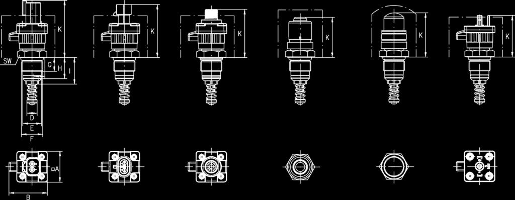 Rozměry DT04-2P/-3P AMP -2P/-3P M12 x 1-4P DG 063 (autom. RS) DG 064 (man. RS) DIN EN 175301-803 Ø 30 (1.18) 13.5 (0.