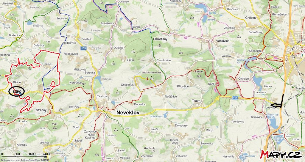 2. PŘÍSTUP Nejbližší město: NEVEKLOV Z D3 - E55 za Benešovem ve směru na Tábor u Obce Jírovice odbočit vpravo na silnici