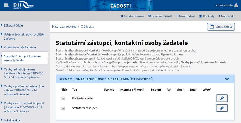 D. Statutární zástupci, kontaktní osoby