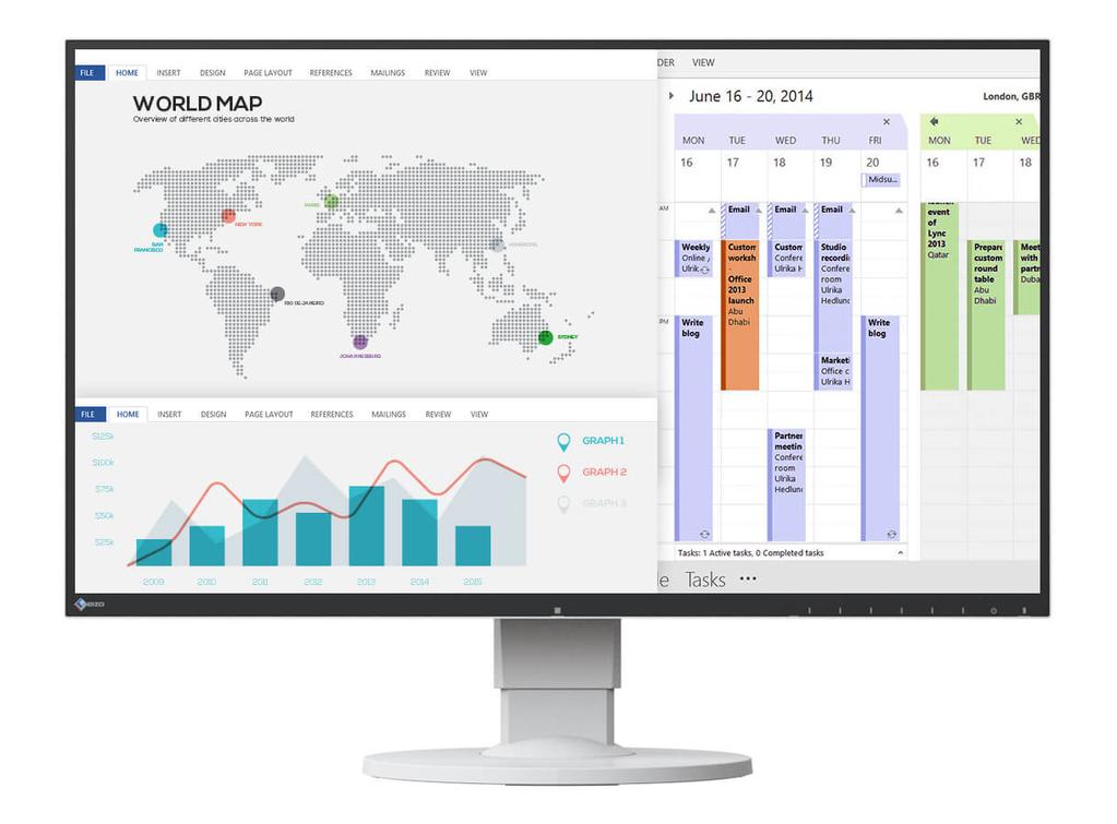 EV2750-WT Vaše výhody Úhlopříčka 27 palců a rozlišení 2560 1440 obrazových bodů činí z monitoru EIZO FlexScan EV2750 optimální model pro využití v kanceláři a na dalších místech vyžadujících