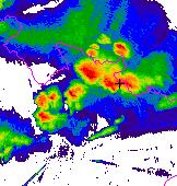 7. 2. 1. 4 Den 18. 6. 213 V tomto dni byla v čase 13:55-16:5 UTC systémem CELLTRACK detekována buňka, s jejímž výskytem byl v pozdějších fázích jejího životního cyklu spojen výskyt tornáda.