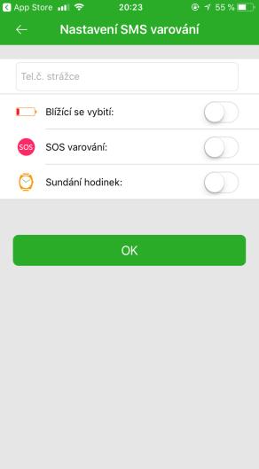 d) SMS upozornění: 1) Slabá baterie: klesne-li kapacita baterie zařízení pod