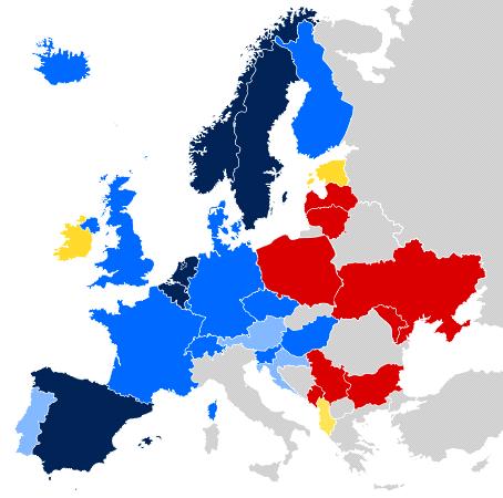 Mapa zobrazující status homosexuálních manželství ve Evropě Homosexuální manželství uznáváno Registrované partnerství uznáváno Neregistrované soužití uznáváno Pod politickou úvahou Neuznáváno či