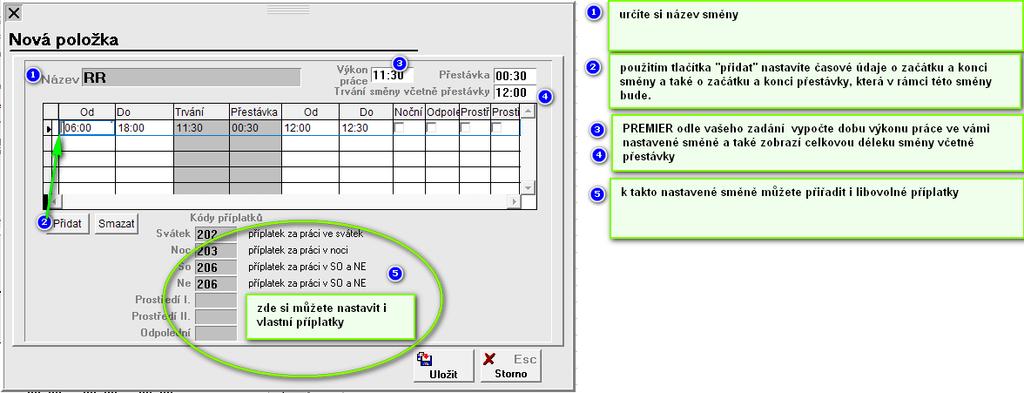 Na obrázku níže máte vzor pro zapsání noční směny, která trvá od 18:00 do 06:00 hodin, v níž potřebujeme proplatit