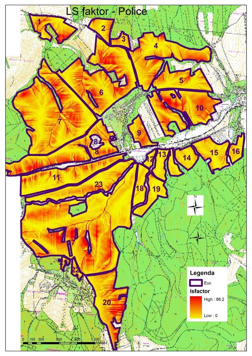 Obrázek 4.3 Hodnoty LS faktoru - Police u Valašského Meziříčí 4.1.