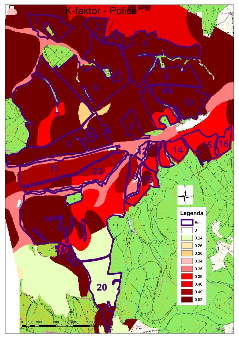 Obrázek 4. 4 Hodnoty K faktoru - Police u Valašského Meziříčí 4.1.