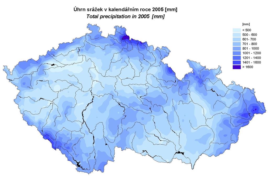 Množství srážek vyjadřujeme zpravidla formou srážkové výšky v milimetrech (viz obrázek 4), značící tloušťku vrstvy vody, vytvořenou deštěm nebo roztopením pevných srážek na určené ploše bez odtoku,