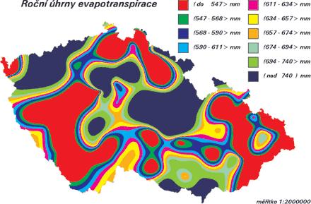 Obrázek 7 Roční úhrny evapotranspirace na území ČR v roce 2005 [19] 2.4.3 Celkový odtok Celkový odtok tvoří souhrn všech složek odtoku, které prochází závěrným profilem toku za daný časový interval.