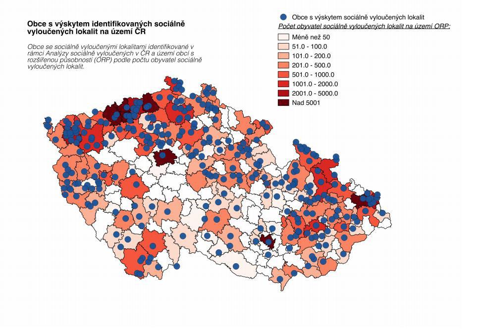 Obr. 5: Obce ČR s výskytem SVL identifikovaných v rámci projektu ůnalýza sociáln vyloučených lokalit v ČR Zdroj:ůnalýza sociáln vyloučených lokalit v ČR, 2015, 35 P edcházejícím dokumentem k výše