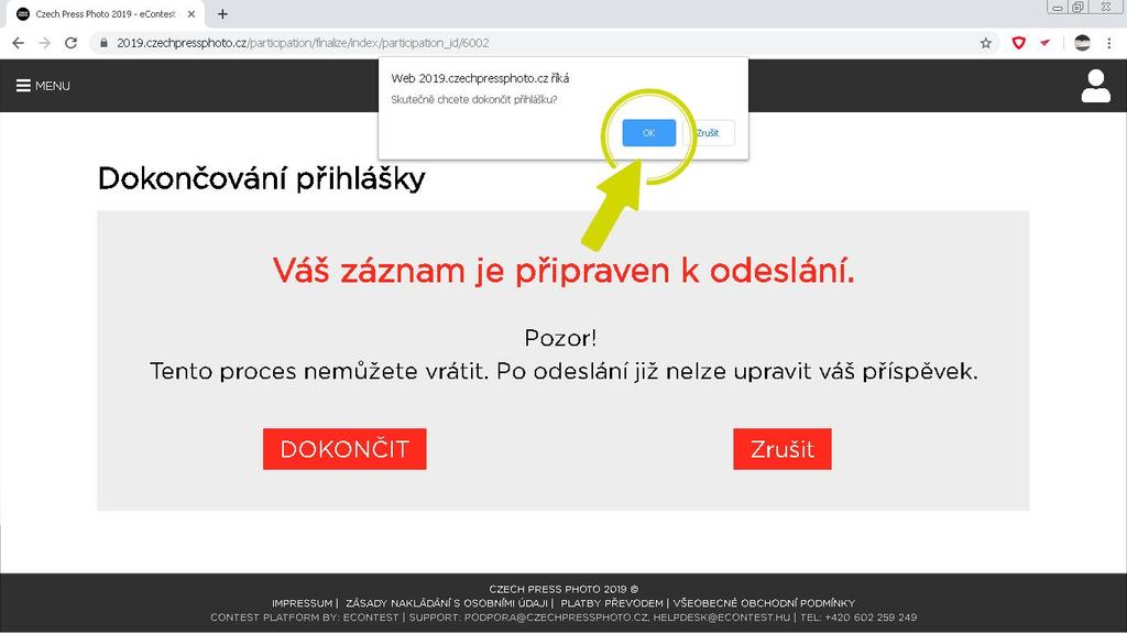 Závěrečné potvrzení.