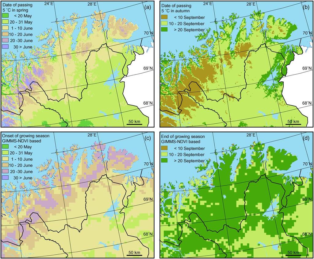 Poznámka: Panel středních dat vpravo dole (juliánské dny), levý horní panel zobrazuje dominantní biomy podle KNYAZIKHIN [et al.