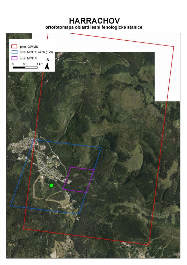 Obr. 32: Ortofotomapa fenologické stanice Harrachov Zdroj: autor, z dat Národního geoportálu INSPIRE pak došlo pouze k změně nízkého porostu v lese na jehličnaté lesy.