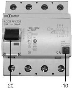 Obr. 4-4: Ochranný spínač FI Kontrola ochranného spínače FI: 1. Generátor elektrického proudu musí být nastartován. 2. Umístěte ochranný spínač (viz Obr. 4-4-(20)) do pol. 1. 3.