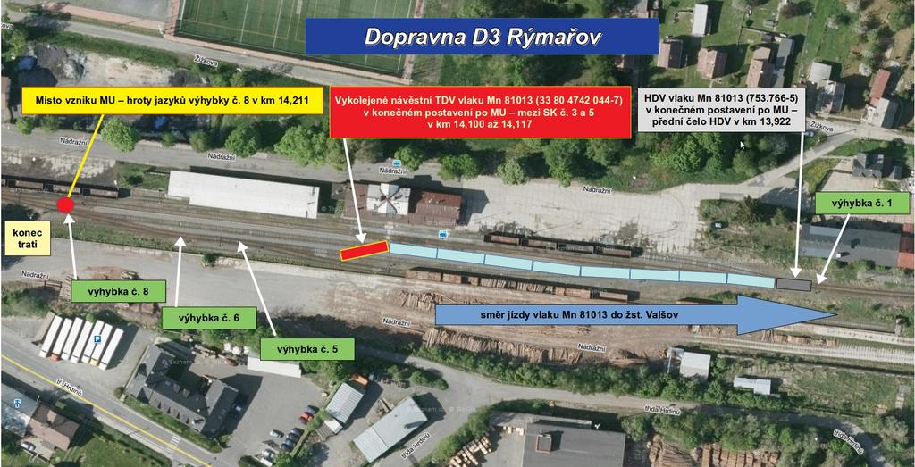 Obr. č. 2: Plánek místa vzniku MU. Zdroj: DI (s využitím mapového podkladu www.mapy.cz) Ohledáním místa MU v dopravně D3 Rýmařov bylo mj.