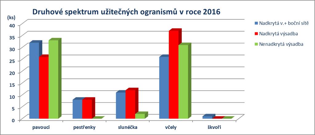 Graf 9 Druhové spektrum užitečným organismů ve výsadbách třešní v roce 2016 Obrázek 29 Pestřenka (Syrphidae sp.