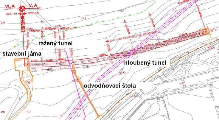5. Tunel obratových kolejí ražený ze stavební jámy KU1 do