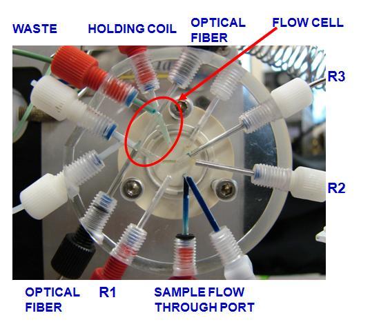 sample vzorek, UV- VIS detector UV VIS detektor. Obrázek 4: LOV modul [8].
