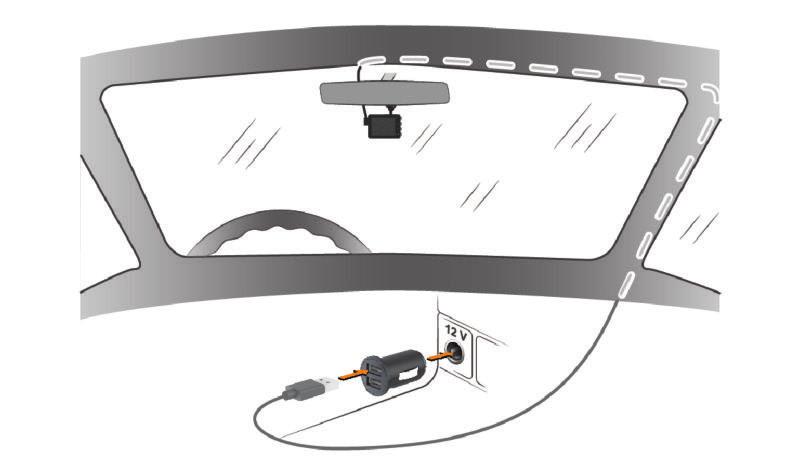 Aby byl 4m kabel schovaný, veďte ho za obložením interiéru kolem čelního skla, rámů dveří nebo palubní desky. 3 Napájecí kabel přístroje Garmin Dash Cam zapojte do přiloženého adaptéru.