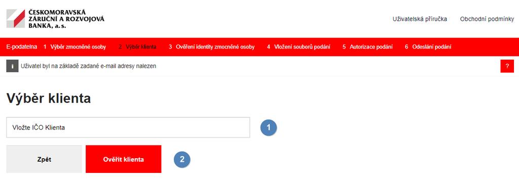 6.2 Výběr klienta V případě, že je uživatel zaregistrován v systému E-podatelna