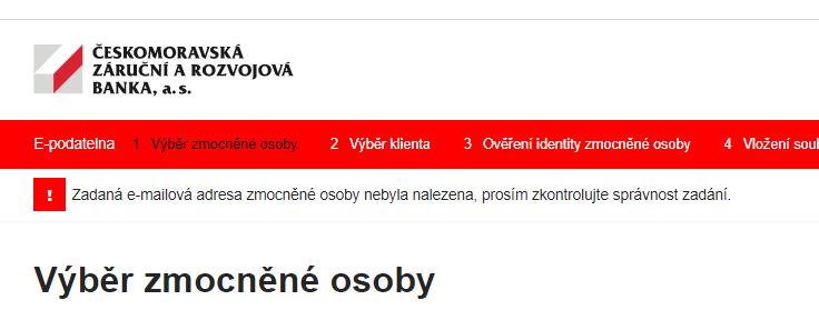 Pole pro zadání e-mailové adresy uživatele, která je zaregistrovaná v systému E-podatelna. 2.